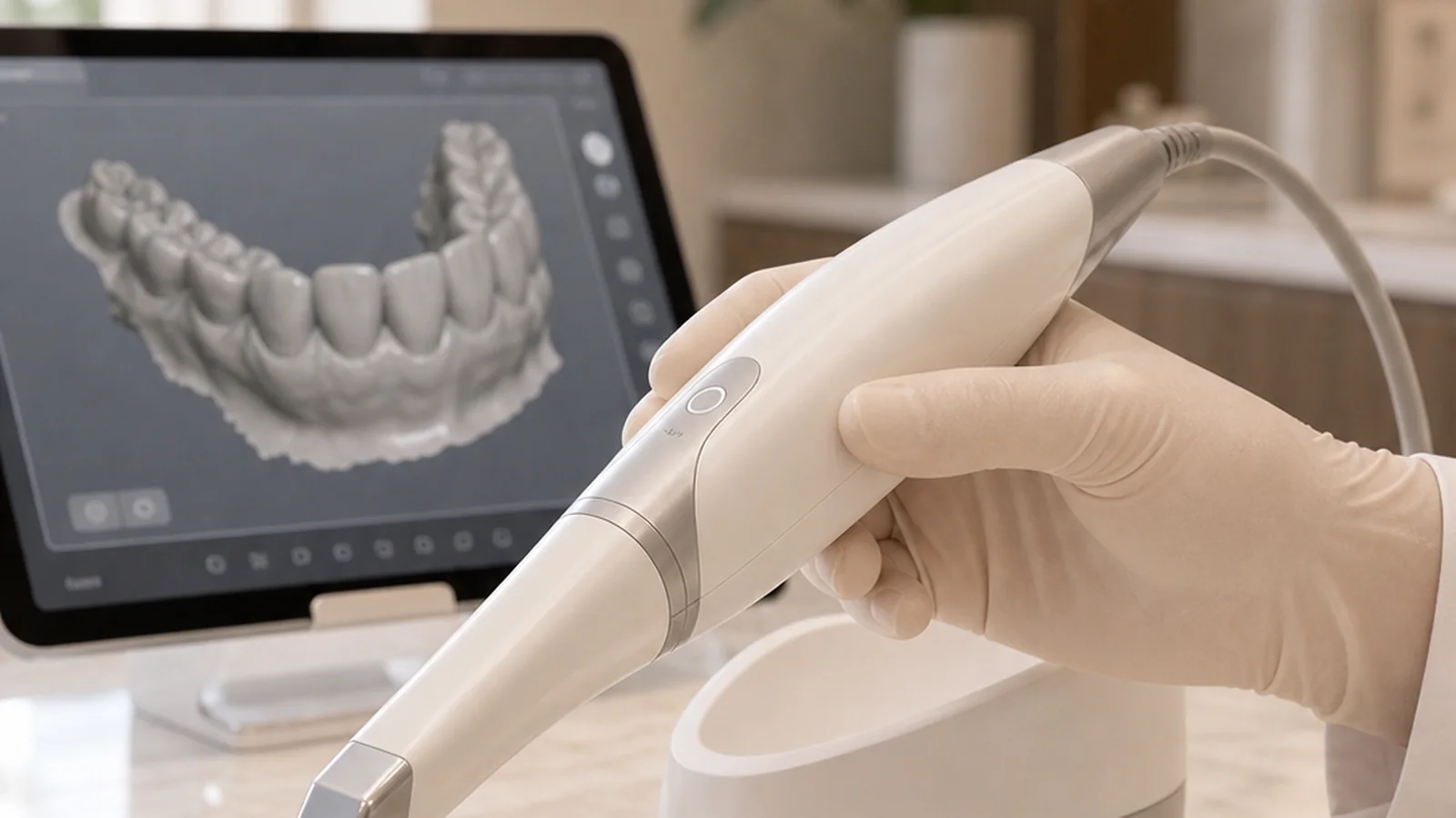 An intraoral scanner capturing a digital impression
